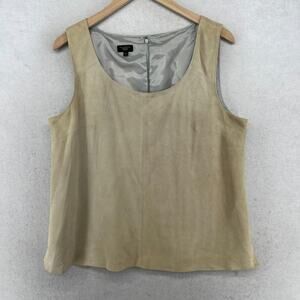 TALBOTS Tank Top PL Petite Soft Suede Leather Scoop Neck Lined Back Zip Beige
